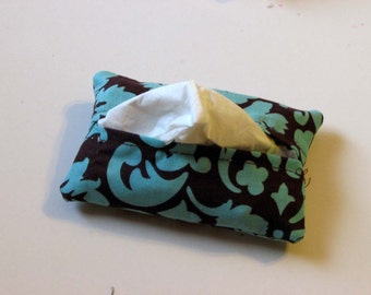 Brown with Turquoise Print Purse Tissue Cozy Under 5 Dollars Stocking Stuffer