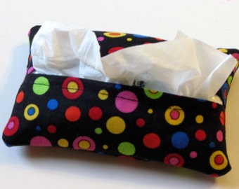 Black with Multi Color Dots Purse Tissue Cozy Under 5 Dollars Stocking Stuffer