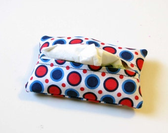 Blue and Red Dots on White Purse Tissue Cozy Under 5 Dollars Stocking Stuffer