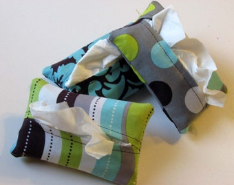 Grey with Teal White Brown Lime Green Waves Purse Tissue Cozy Under 5 Dollars Stocking Stuffer