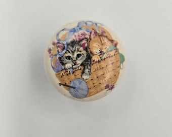 Vintage Ceramic Drawer Knob with Kittens | Cute Kitten Cabinet Pull | Nursery Decor | Kittens in Basket Hardware
