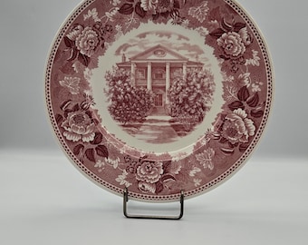 Assiette commémorative Wedgwood Rosalie Natchez Mississippi 1946 | Sanctuaire d'État DAR | Faïence rouge à transfert | Manoir historique Rosalie