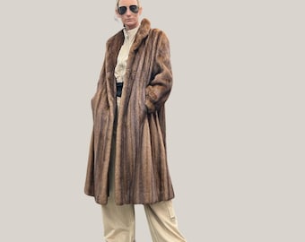 Womens Vintage Handmade Mink Fur Coat Women 1970s Long Brown Luxury Winter Fashion