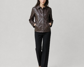 Vintage 70s Brown Leather Blazer: Women's Retro Bomber Jacket