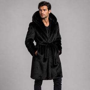 fur lined dressing gown mens Men's Luxury Robe, Black & Grey Luxury Bathrobe | Grey Wolf