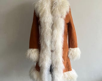 Women Brown Penny Lane Coat Fur Coat Long Coat Boho Hippie Shearling Coat 70s Vintage Toscana Fur Brown Trench Coat Afghan Coat Suede Coat