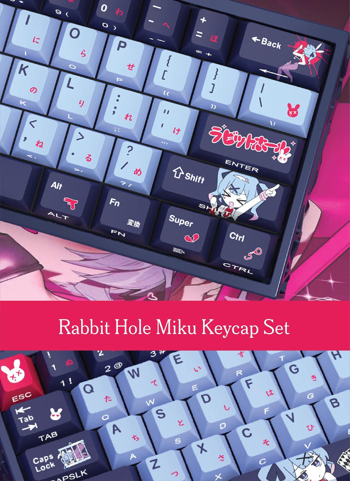 Mechanical Rabbit Keyboard Rabbit Hole Miku Blue PBT Keycaps | Dye Sublimation Anime Key Cap Set ...