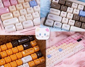 Juego de teclas Candy Cat / Teclas de gato con perfil MOA, tres opciones de color, temática de gatos / Regalos para ella: teclas de teclado adorables