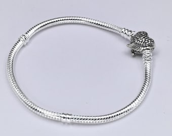 Pandora Silver S925 Ale Heart Wings Clasp Snake Chain Bracelet