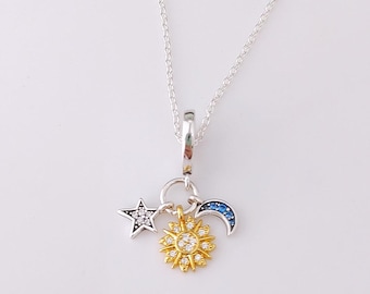 Naszyjnik Pandora Słońce i Księżyc z wisiorkiem ze srebra próby 925