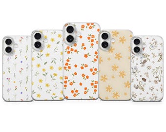 Funda de teléfono con flores silvestres y arte botánico para iPhone 17 Pro Max, 16e, 15, 14, 12 y Samsung S25 Ultra, S24 FE, A56, Pixel 10 XL, 9a, 8
