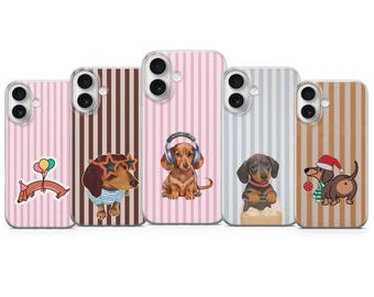 Funda para teléfono con diseño de perro salchicha a rayas, ideal como regalo para iPhone 17 Pro Max, 16e, 15, 14, 12 y Samsung S25 Ultra, S24 FE, A56, Pixel 10 XL, 9a, 8
