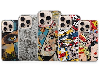 Funda para teléfono Comic Pop, funda de regalo retro de dibujos animados para iPhone 17 Pro Max, 16e, 15, 14, 12 y Samsung S25 Ultra, S24 FE, A56, Pixel 10 XL, 10A, 9