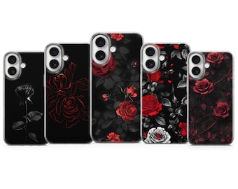 Funda estética con diseño floral de rosas rojas para iPhone 17 Pro Max, 16e, 15, 14, 12, Samsung S25 Ultra, S24 FE, A56, Pixel 10 XL, 9a, 8, 7, 6