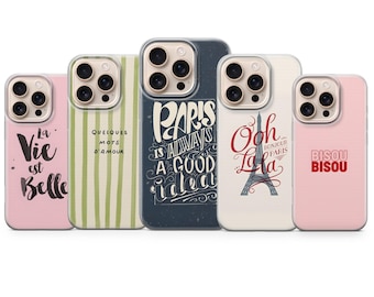 Funda para teléfono con frase en francés, tipografía de París, elegante funda para regalo