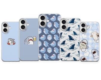 Funda de teléfono con diseño de tiburón kawaii, ideal para iPhone 17 Pro Max, 16e, 15, 14, 12, Samsung S25 Ultra, S24 FE, A56, Pixel 10 XL, 9a, 8, 7, 6