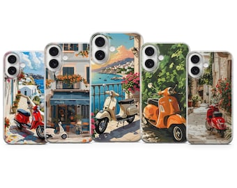 Funda de teléfono con diseño de scooter italiano, funda de regalo de Vespa para iPhone 17 Pro Max, 16e, 15, 14, 12 y Samsung S26 Ultra, S24 FE, A56, Pixel 10 XL, 9a, 8