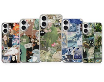 Funda para teléfono con collage de anime japonés, funda Ghibli para iPhone 17 Pro Max, 16e, 15, 14, 12 Samsung S26 Ultra, S24 FE, A56, Pixel 10 XL, 10a, 9