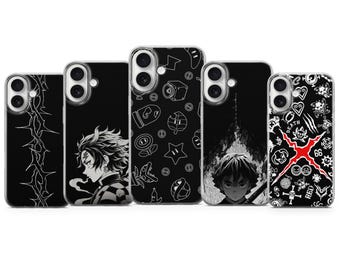 Funda de teléfono con estética de manga oscura para iPhone 17 Pro Max, 16e, 15, 14, 12, Samsung S25 Ultra, S24 FE, A56, Pixel 10 XL, 9a, 8, 7, 6