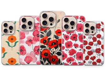 Funda para teléfono con diseño de flor de amapola, diseño floral, cubierta de gel TPU suave