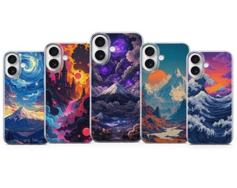 Funda con diseño de paisaje vibrante para iPhone 17 Pro Max, 16e, 15, 14, 12, Samsung S25 Ultra, S24 FE, A56, Pixel 10 XL, 9a, 8, 7, 6