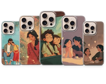 Funda para teléfono con diseño romántico de pareja, funda de regalo con arte de amor para iPhone 17 Pro Max, 16e, 15, 14, 12 y Samsung S25 Ultra, S24 FE, A56, Pixel 10 XL, 9a, 8