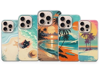 Funda para teléfono con diseño playero, funda de regalo tropical de verano para iPhone 17 Pro Max, 16e, 15, 14, 12 y Samsung S26 Ultra, S24 FE, A56, Pixel 10 XL, 9a, 8
