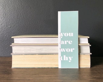 Teal Blue You Are Worthy Paper Bookmark