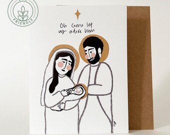 Carte de Noël | Marie, Joseph et l'enfant Jésus | Oeuvre d'art originale | Matériaux respectueux de l'environnement