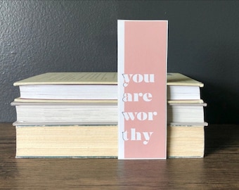 Mauve/Pink You Are Worthy Paper Bookmark