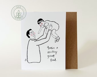 de remerciement pour papa | Carte de fête des pères | Oeuvre d'art originale | Père tenant un enfant | Matériaux respectueux de l'environnement
