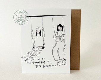 carte postale pour un ami | Oeuvre d'art originale | Je suis tellement reconnaissant pour votre amitié | Amis qui se balancent | Cadeau d'anniversaire | Matériaux respectueux de l'environnement