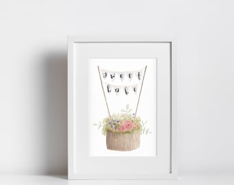 Sweet Babe aquarelle botanique pépinière pépinière illustration de souche d'arbre | Cadeau pour les nouveaux parents | cadeau pour les nouvelles mamans | Décoration de chambre d'enfant