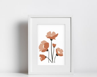 Native California Poppies Bouquet Illustration Copper Blush Charcoal Flowers Print