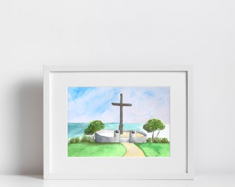 Serra Cross Park Ventura Pacific Ocean View Watercolor Print