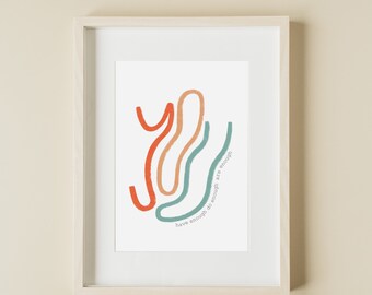 Art inspirant | Vous êtes assez Impression d'art | Lettres ondulées | Cadeau d'anniversaire | Cadeau de pendaison de crémaillère | Soins personnels | Amour de soi