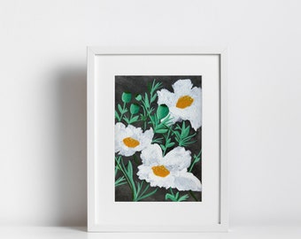 Matilija Coquelicots Gouache Impressions Fleurs blanches, Art botanique, Origine de Californie | Cadeau de pendaison de crémaillère | Cadeau d'anniversaire