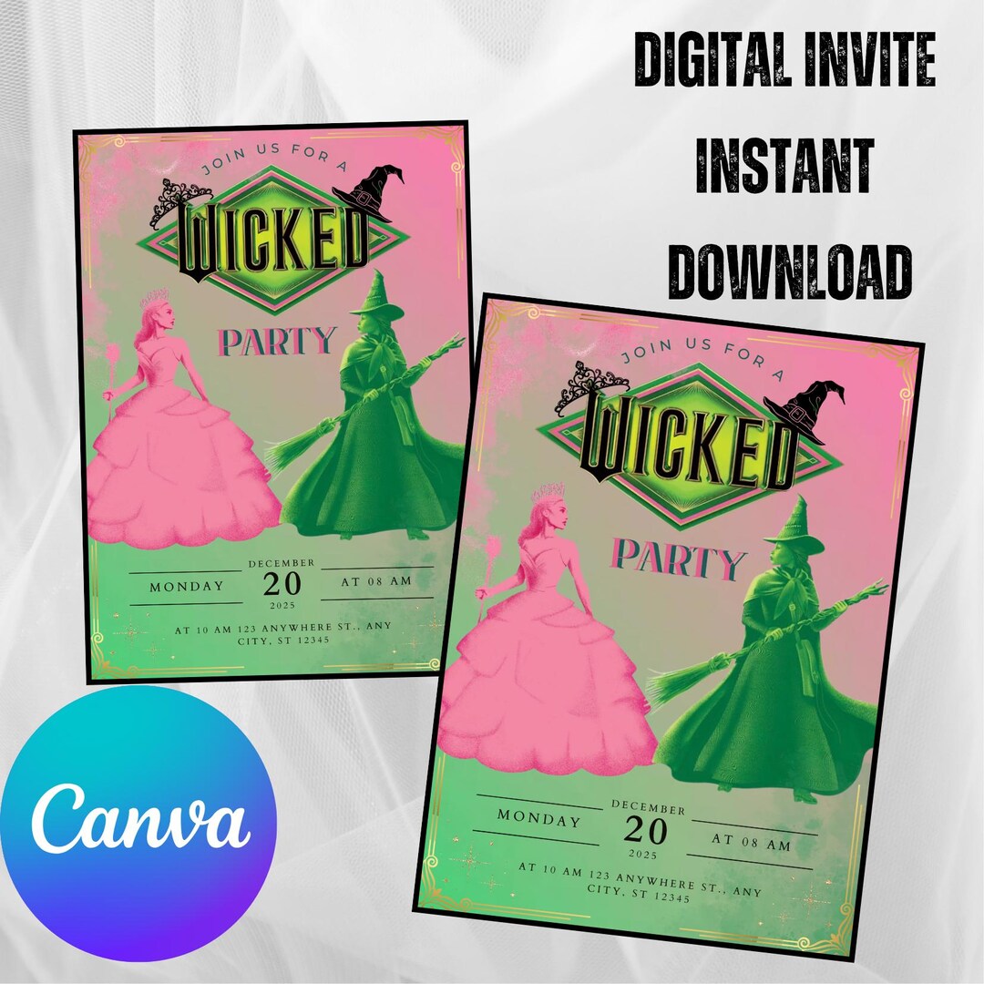 Downloadable Wicked Invitations Wicked Party Invitation | Editable Wicked Fan Birthday Invite | Instant ...