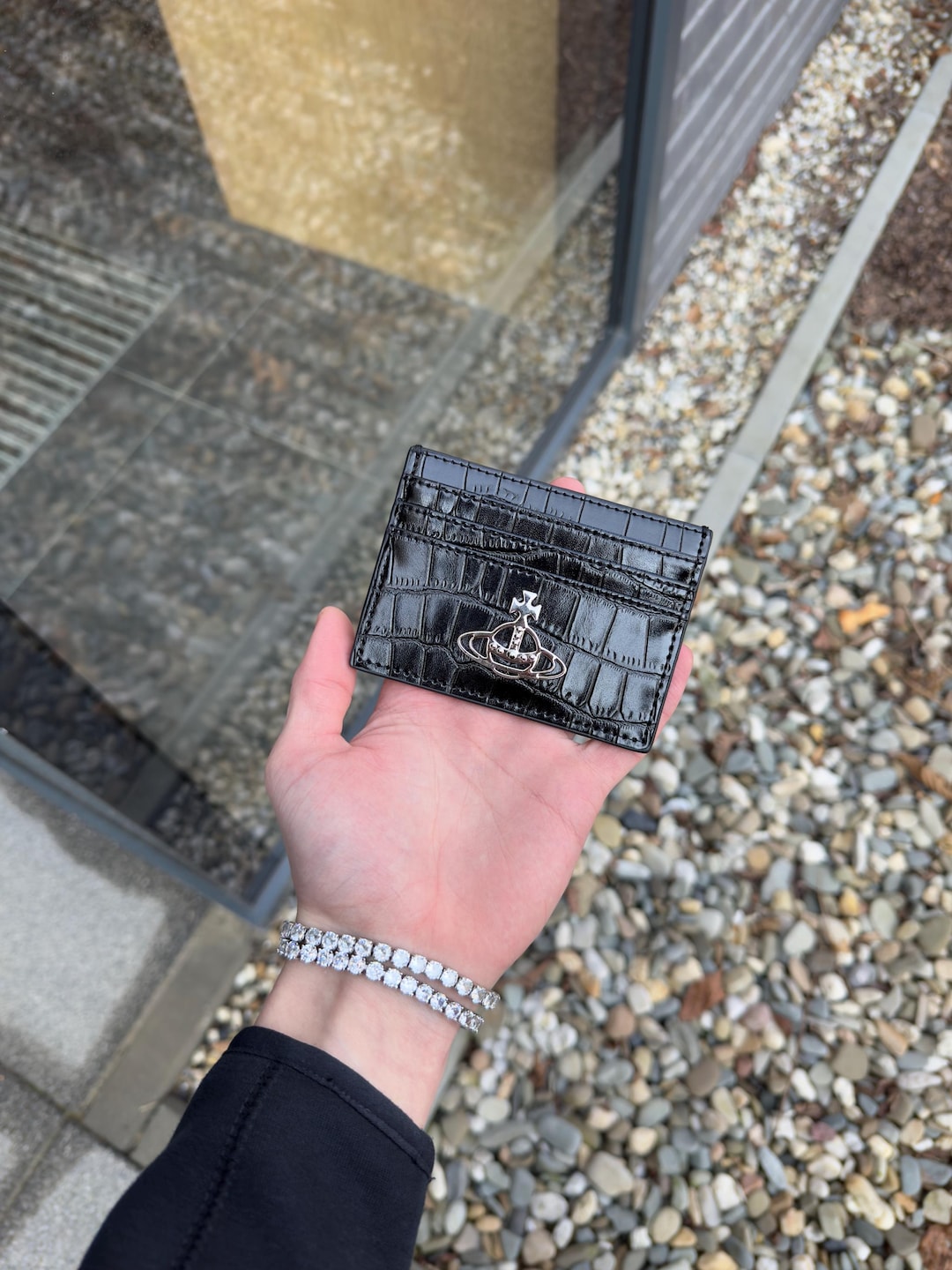 小物 Vivienne Westwood Vivienne Westwood Black Croc Leather Card Holder Wallet - Etsy