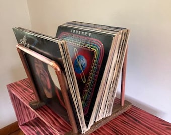 Record Album Holder, Copper and Oak