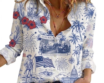 America 250th Anniversary Blouse, Retro American Flag Tee, 4th of July Patriotic Top,  1776-2026 4th of July Outfit, Independence Day Blouse