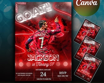 Ronaldo Birthday Invitation, CR7 invitation, Editable Ronaldo Invitation, Canva Template, Soccer Birthday Invite, neon birthday Invitation