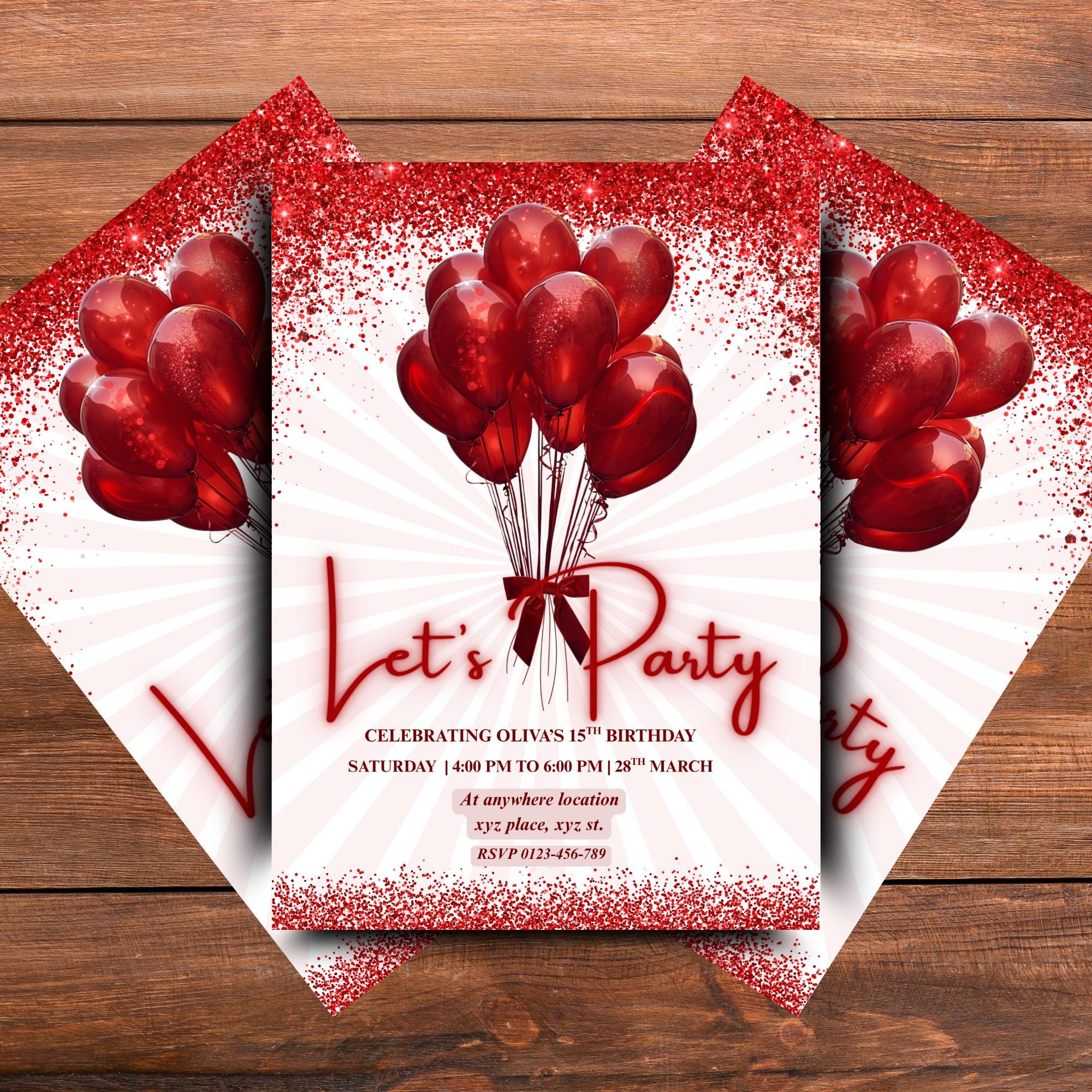 Editable Red & White Birthday Invitation for Women, Printable Red ...
