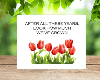 how much we've grown, grown with love, anniversary greeting card, 10th anniversary, anniversary card, tulip card, tulip note card
