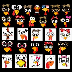 Bundle Turkey Face, Turkey Face Leopard Glasses SVG, Turkey Thanksgiving SVG, Women Turkey svg file, Turkey Face SVG, Thanksgiving day svg,