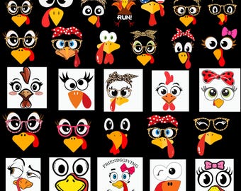Bundle Turkey Face, Turkey Face Leopard Glasses SVG, Turkey Thanksgiving SVG, Women Turkey svg file, Turkey Face SVG, Thanksgiving day svg,