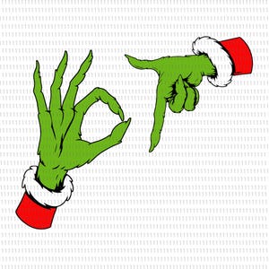 Puede incluir: Una mano verde haciendo el gesto de "OK" y otra mano haciendo un gesto hacia abajo. Ambas manos llevan puños con adornos rojos y blancos, que recuerdan a un famoso personaje navideño.