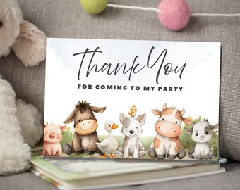 EDITABLE Farm Birthday Thank You Card Party Favors Greeting Card Farm ...