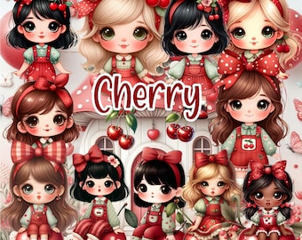 Cherry clipart pack, Berry First Png, Invitation graphics, Cherry fruit Png, Cherry bow Png, Summer fruit clipart, cherry girl, cherry girl.