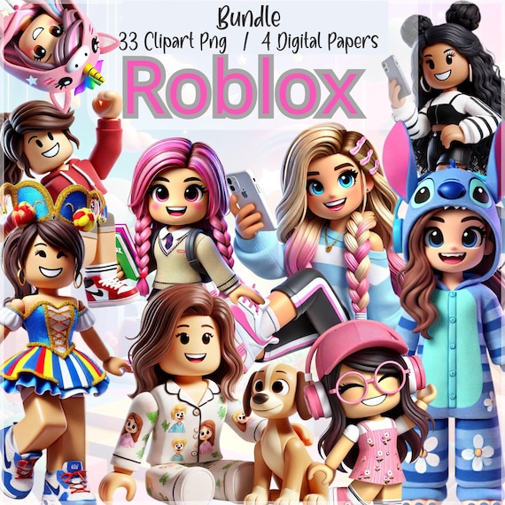 Gamer Girls Pack-PNG for Sublimation-Clipart PNG-Digital Paper-Instant Download-Pink-Transparent Background-Roblox
